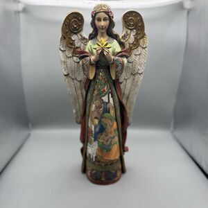 Vintage 2005 Roman, Inc Angel Statue Holding Star Resin / Wood Look 15.5"